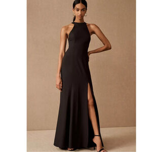 New Anthropologie BHLDN Lennox Halter Open-Back Side-Slit Stretch Crepe Gown 16